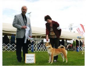 dog with judge and handler